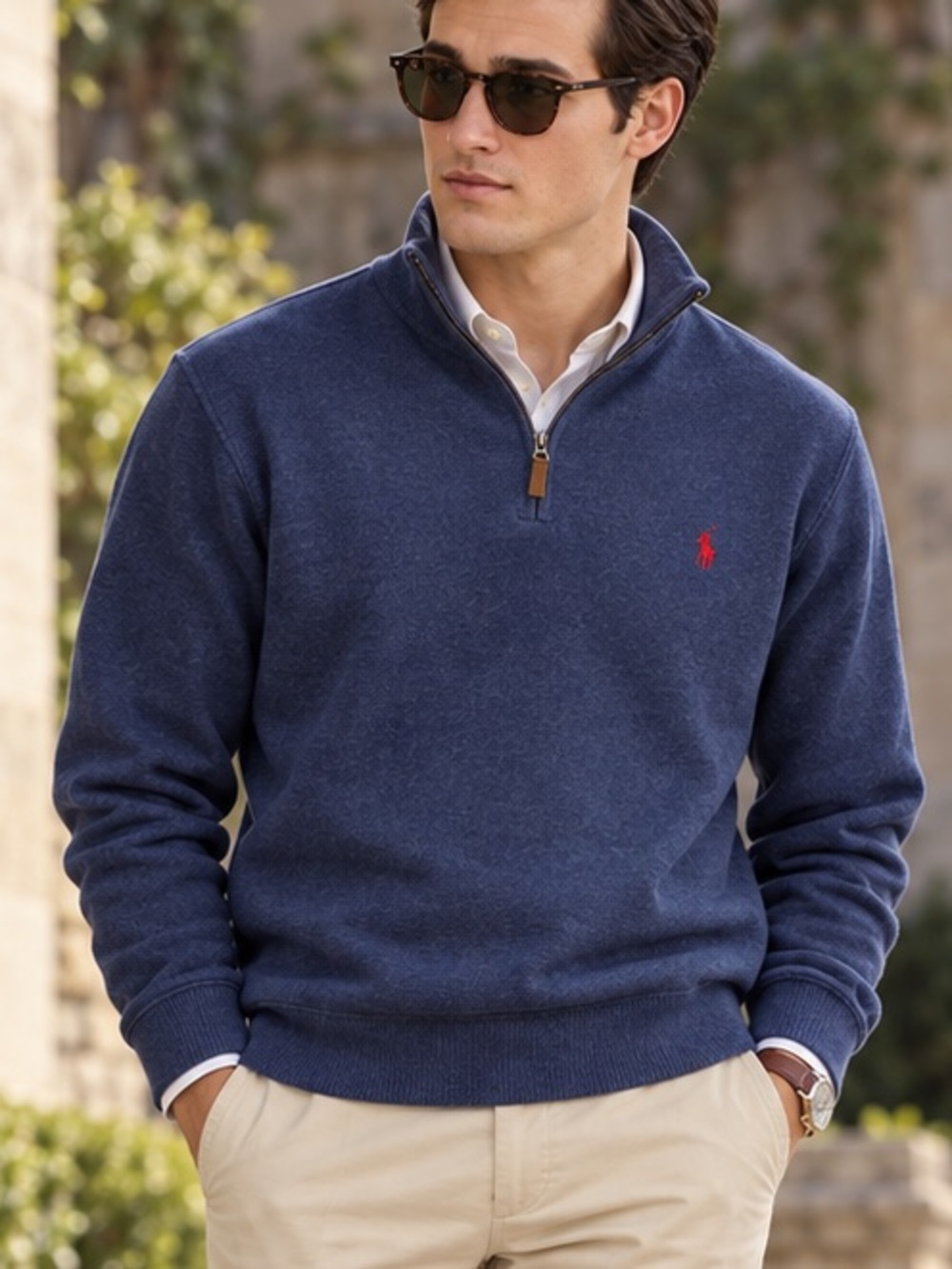 Polo by Ralph Lauren Navy Half-Zip Sweater with Red Polo Logo